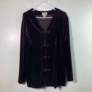Womens‎ J Suzette & Company Velvet Shirt Jacket L Polyester Spandex Purple #1